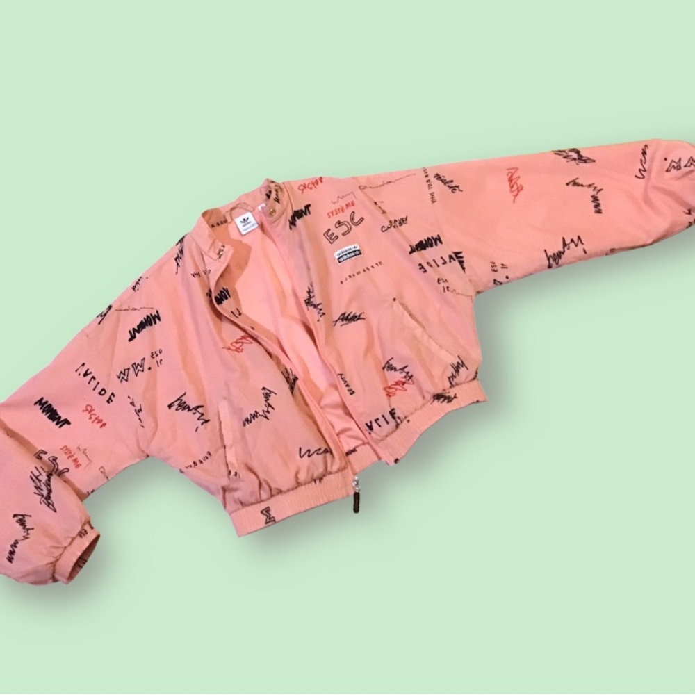 ADIDAS pink RYV collab graffiti print womens windbreaker track jacket